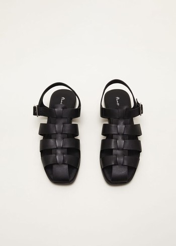 Phase Eight Leather Chunky Strap Flats Black Canada | OHMNIV-514